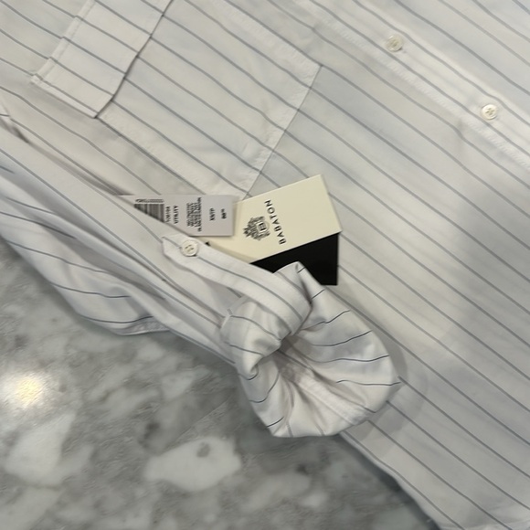 NWT Babaton Utility Blouse White/Navy Pinstriped - Picture 6 of 7